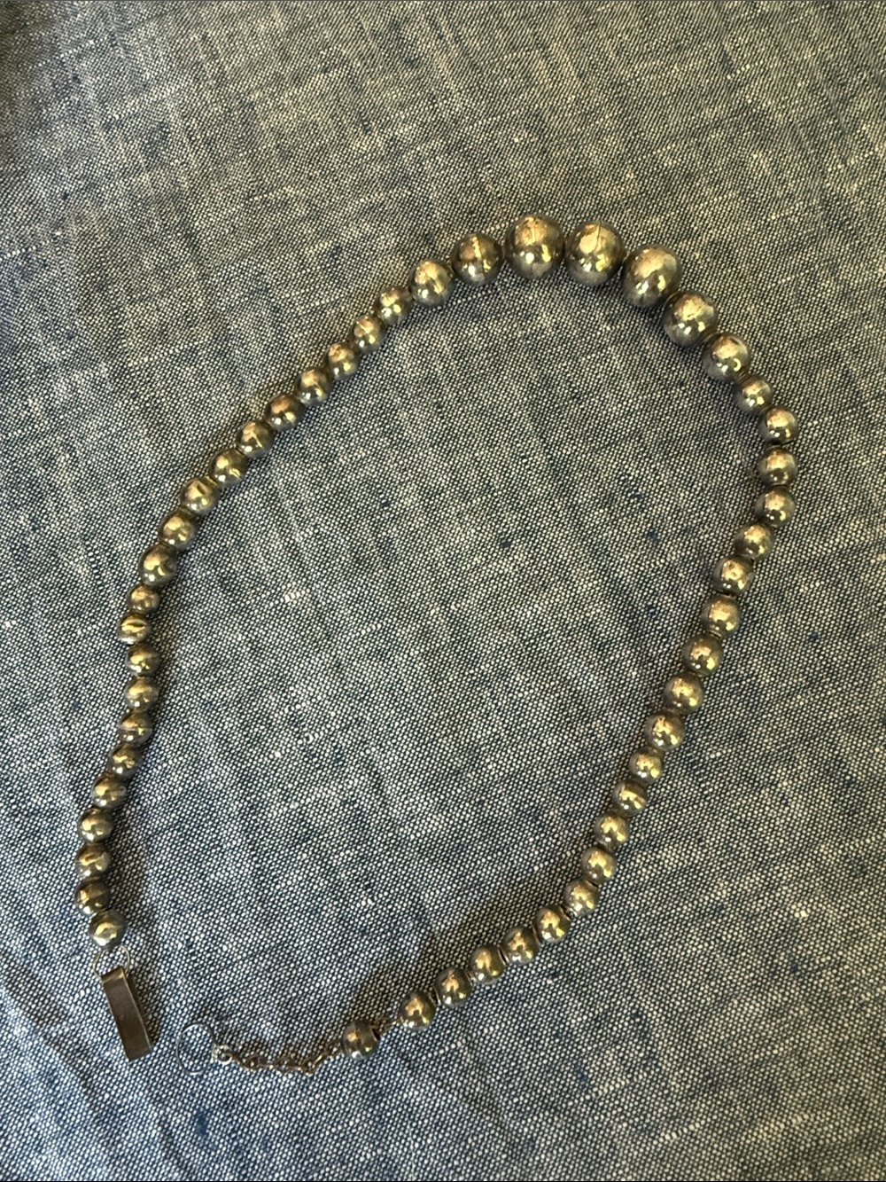 Vintage Mexican Sterling Silver Graduated Bead Necklace 16" 925 Iguala ASM